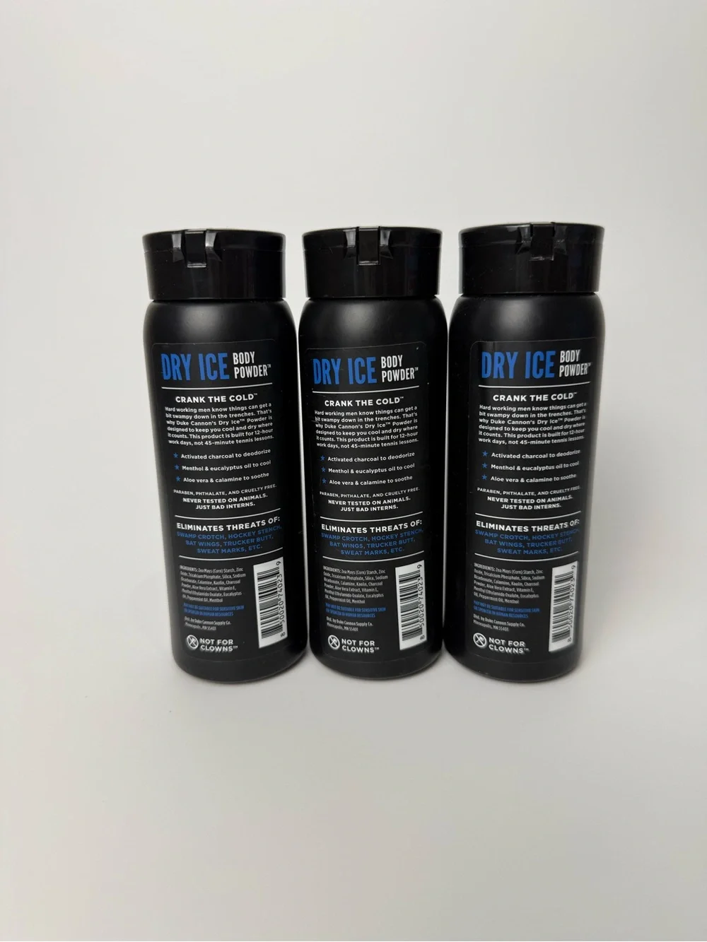 3x Duke Cannon Dry Ice Body Powder Cooling Soothing Menthol Charcoal 6 oz Each